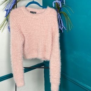 Sun+Moon pink cropped furry sweater